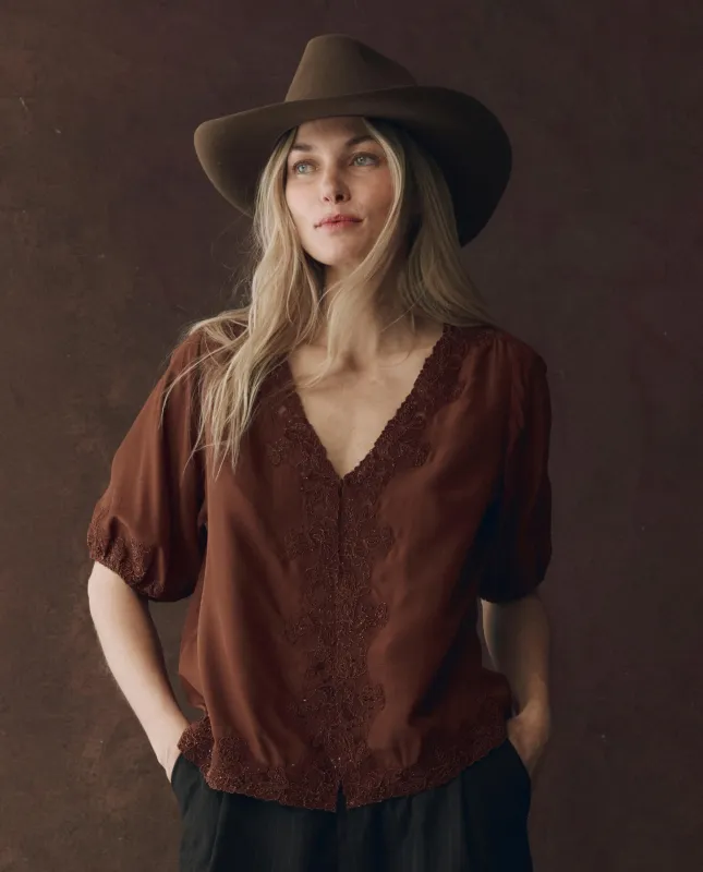 The Short Sleeve Legacy Top. -- Chocolate sold by THE GREAT.