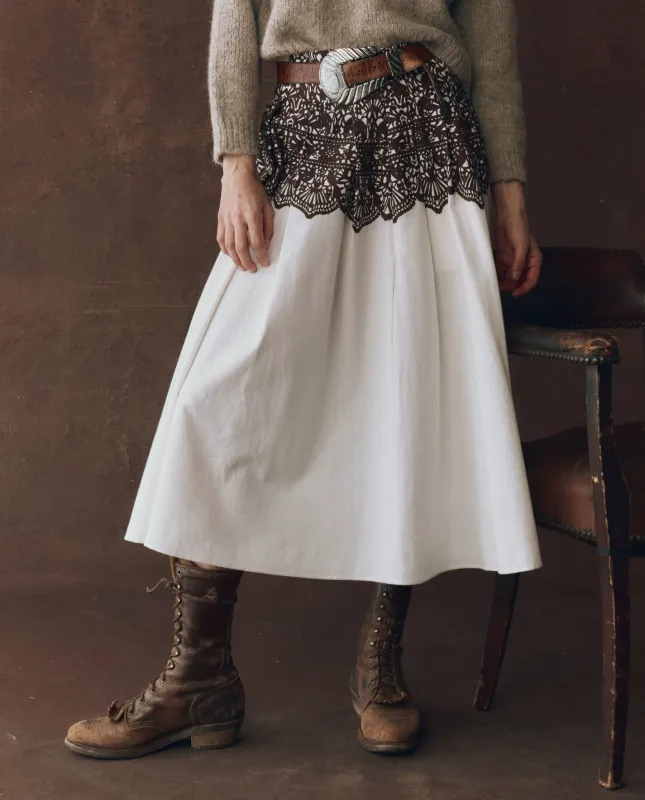 The Regency Skirt. -- Cream With Western Lace Print made by THE GREAT.