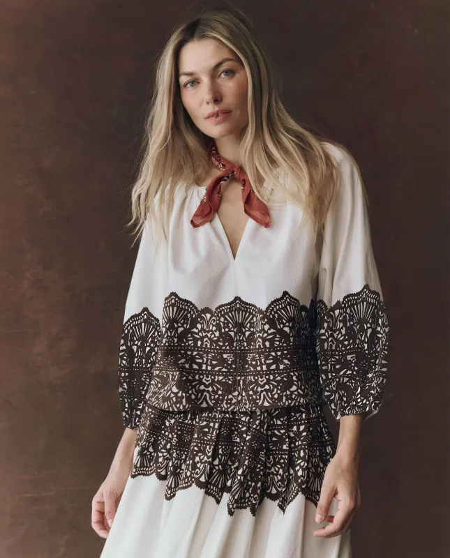 The Chariot Top. -- Cream With Western Lace Print sold by THE GREAT.
