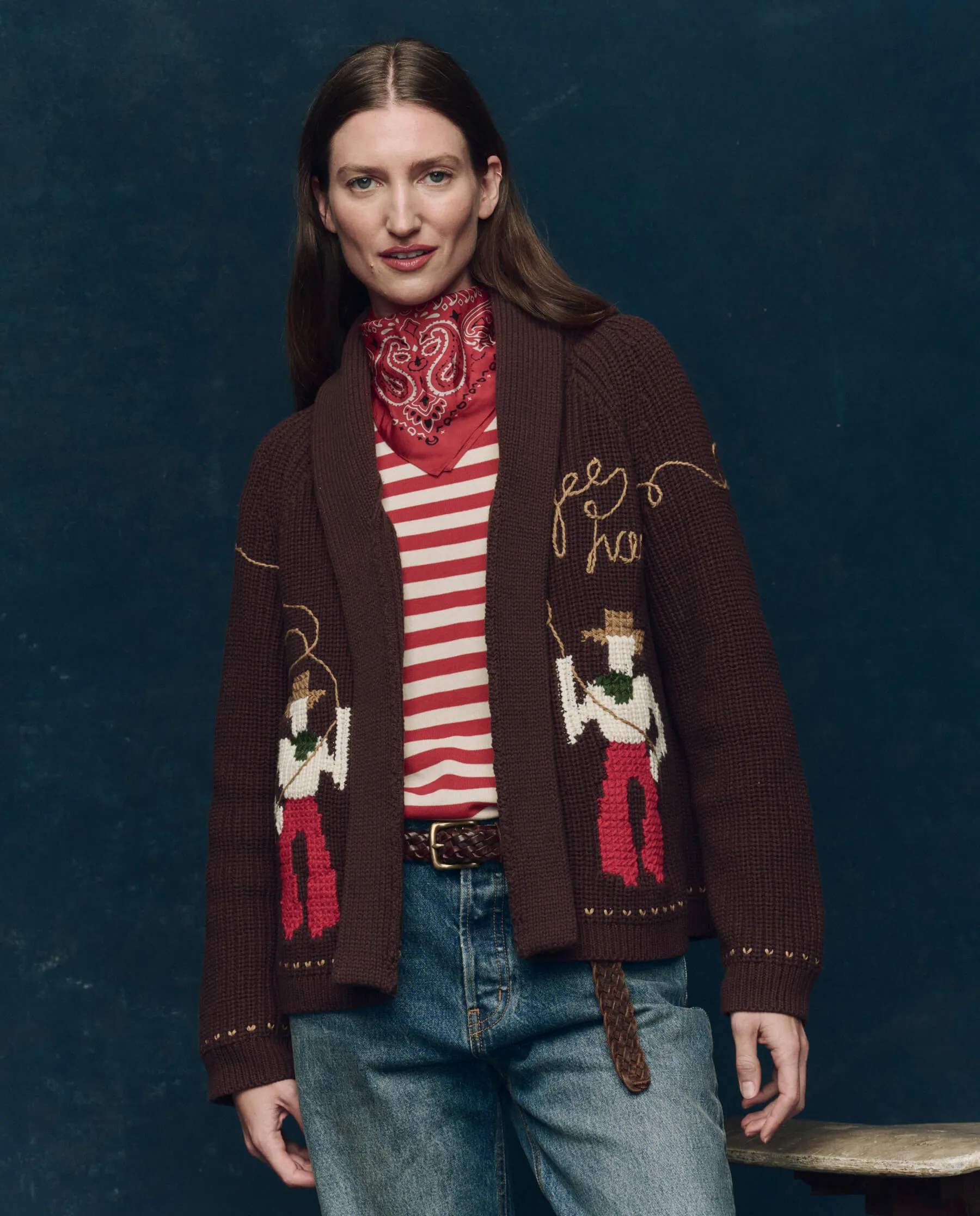 The Lasso Lodge Cardigan. -- Umber sold by THE GREAT.