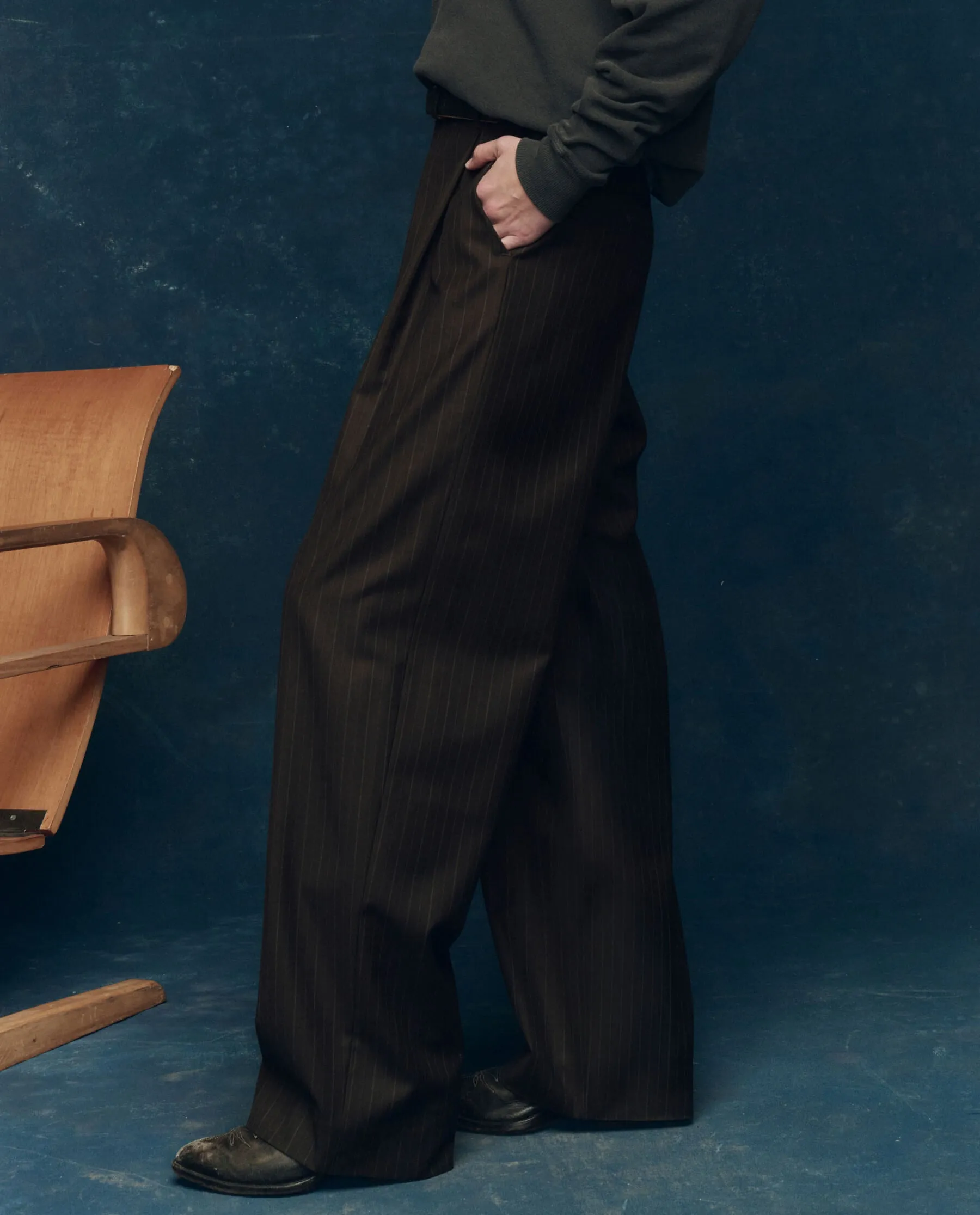 The Menswear Trouser. -- Chocolate Stripe sold by THE GREAT. product image thumbnail 3