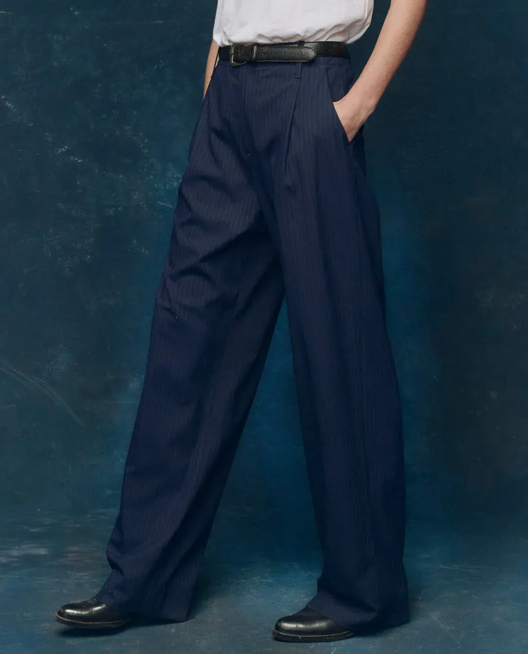 The Menswear Trouser. -- Dark Blue Stripe sold by THE GREAT. product image thumbnail 3