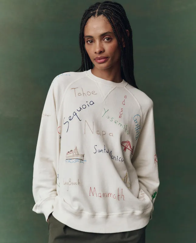 The Slouch Sweatshirt. Embroidered -- Washed White with Golden State Embroidery sold by THE GREAT.