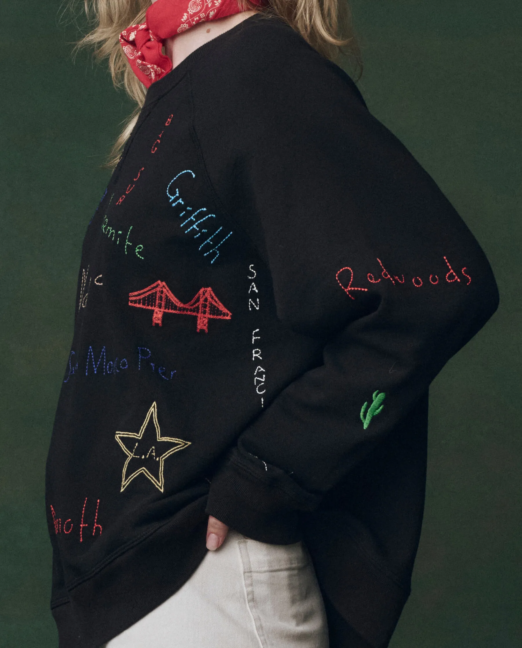 The Slouch Sweatshirt. Embroidered -- Almost Black with Golden State Embroidery sold by THE GREAT. product image thumbnail 2