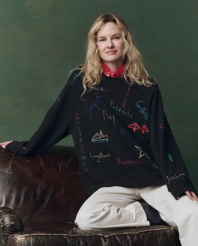 The Slouch Sweatshirt. Embroidered -- Almost Black with Golden State Embroidery sold by THE GREAT.