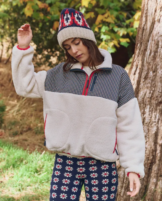 The Print-Mix Plush Terrain Half-Zip. -- Mini Frosted Daisy & Cream sold by THE GREAT.