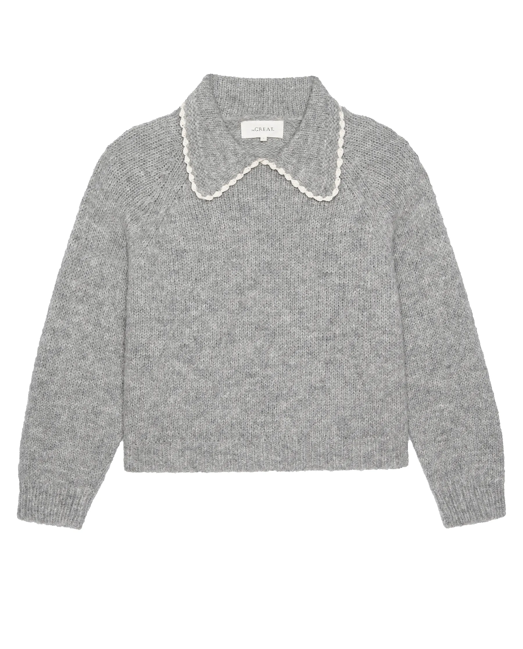 The Crochet Collar Pullover. -- Heather Grey sold by THE GREAT. product image thumbnail 4
