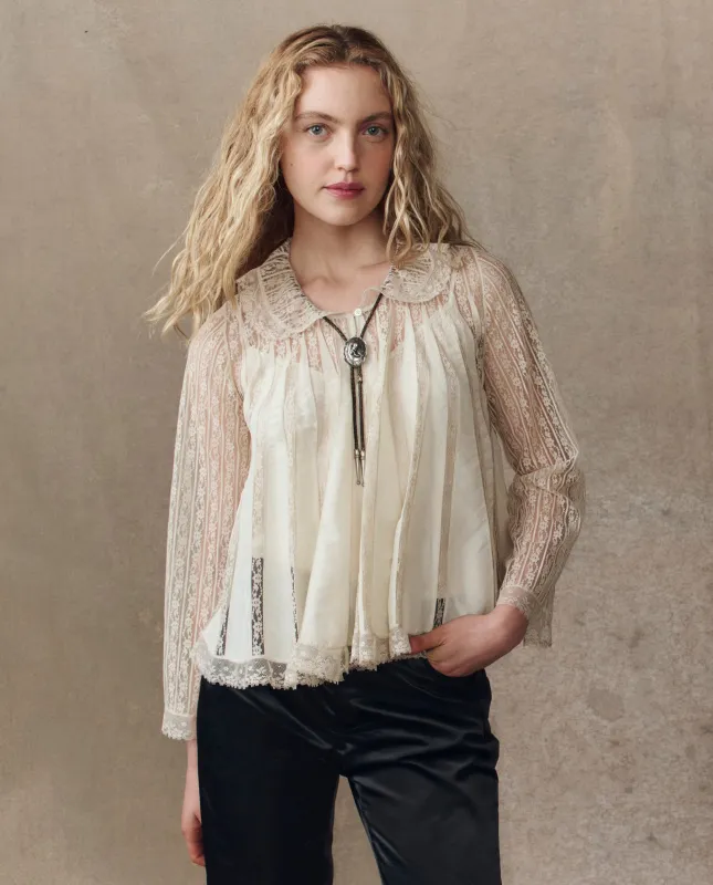 The Keepsake Lace Collared Top. -- Cream sold by THE GREAT.