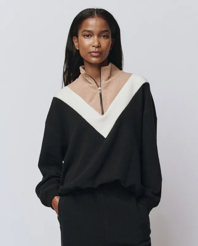 The Colorblock Plush Chalet Sweatshirt. -- Almost Black sold by THE GREAT.