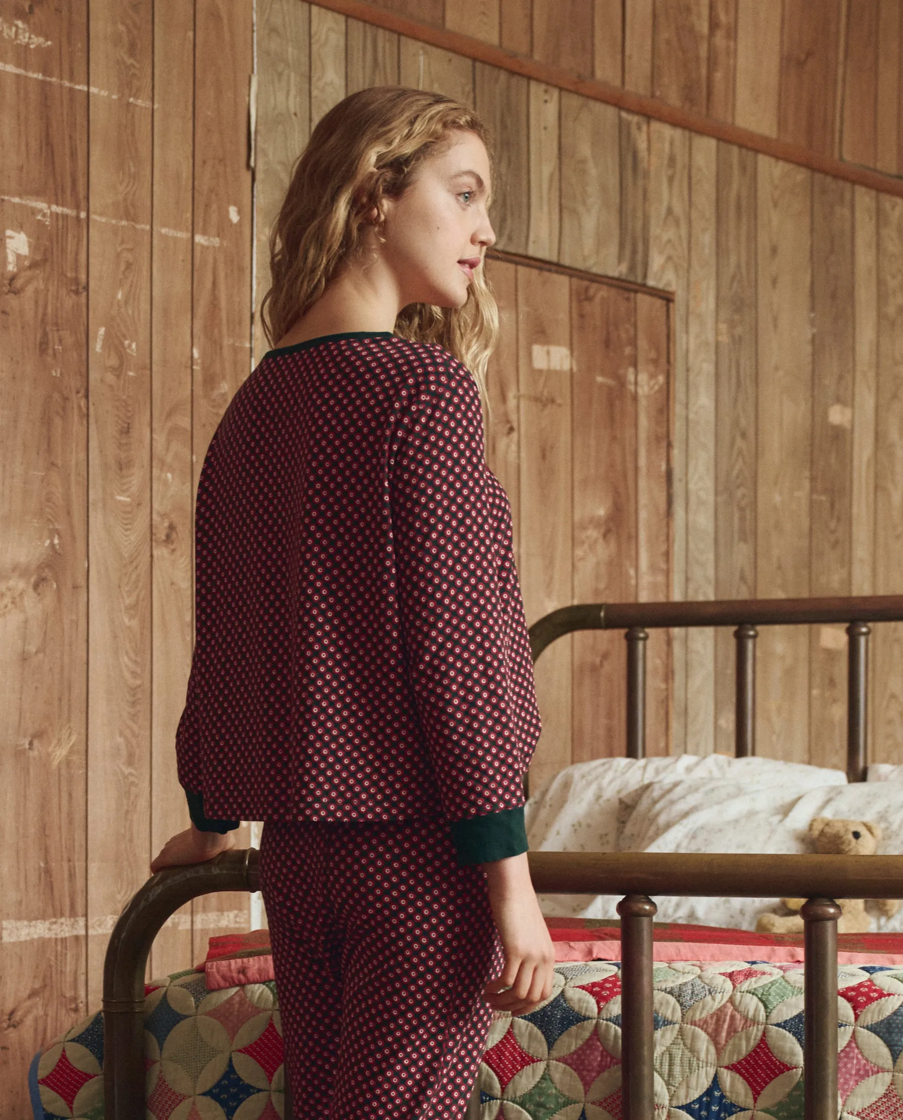 The Crop Sleep Henley. -- Daisy Tie Print sold by THE GREAT. product image thumbnail 2