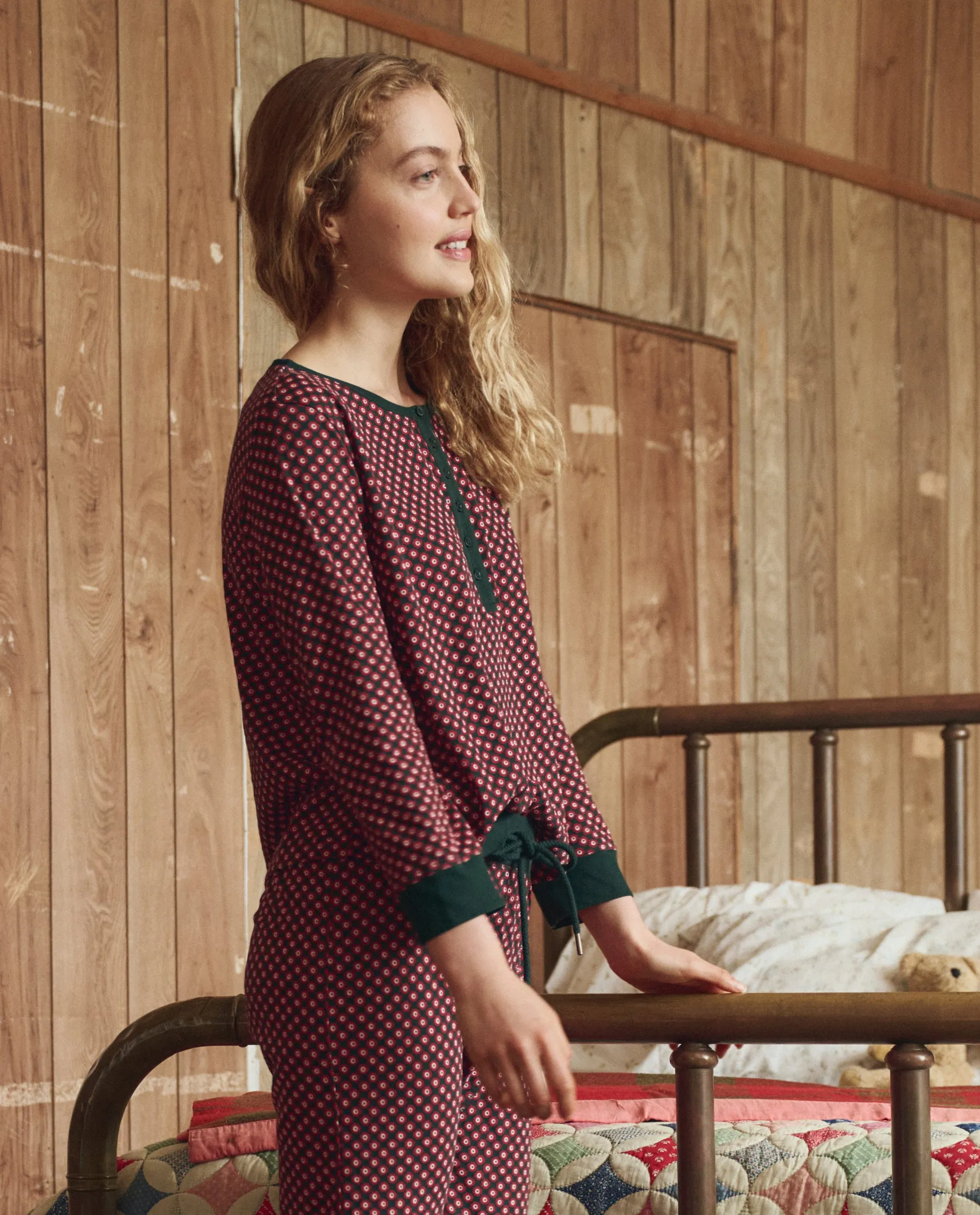 The Crop Sleep Henley. -- Daisy Tie Print sold by THE GREAT. product image thumbnail 4