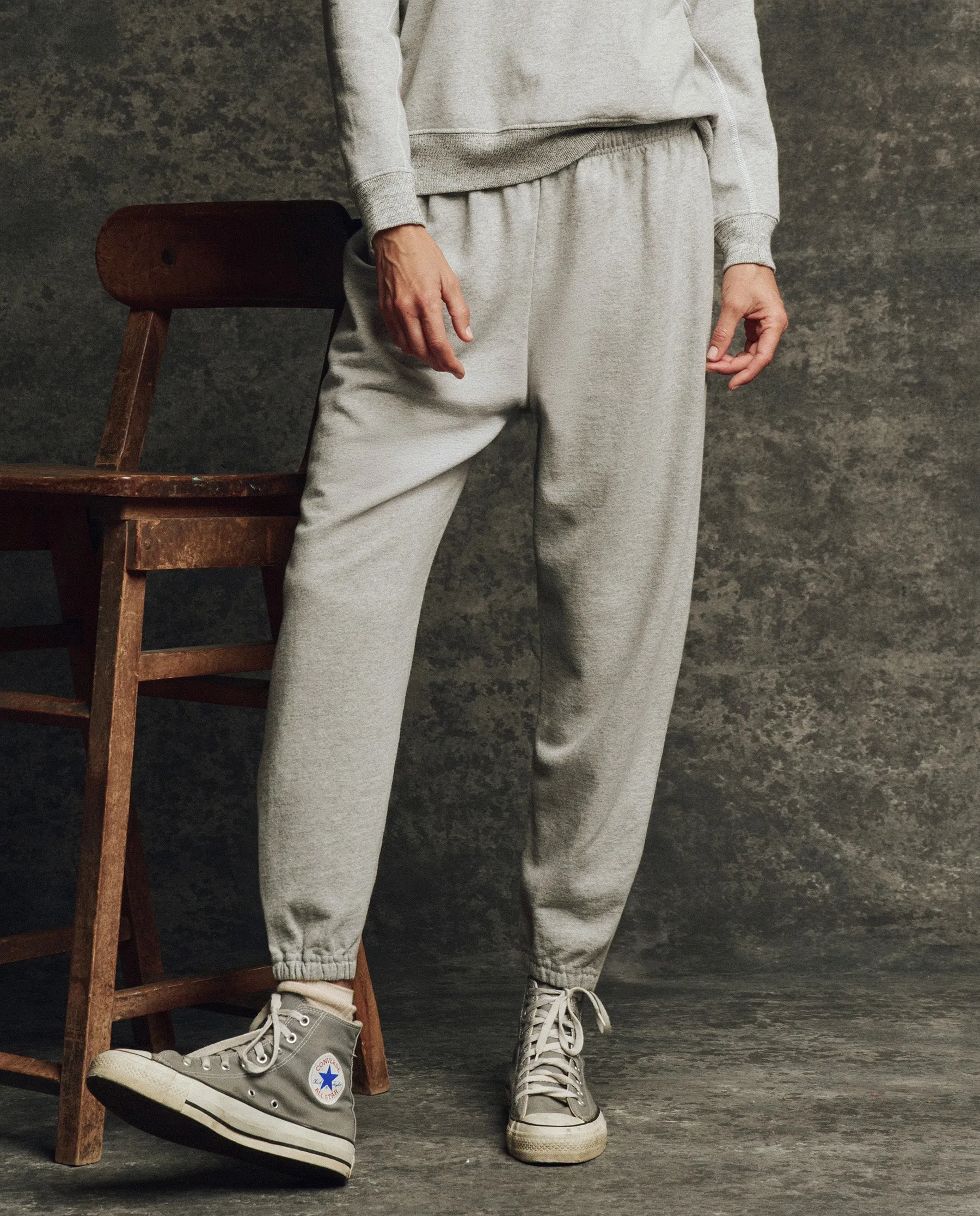 The Fleece Stadium Sweatpant. Solid -- Heather Grey sold by THE GREAT.