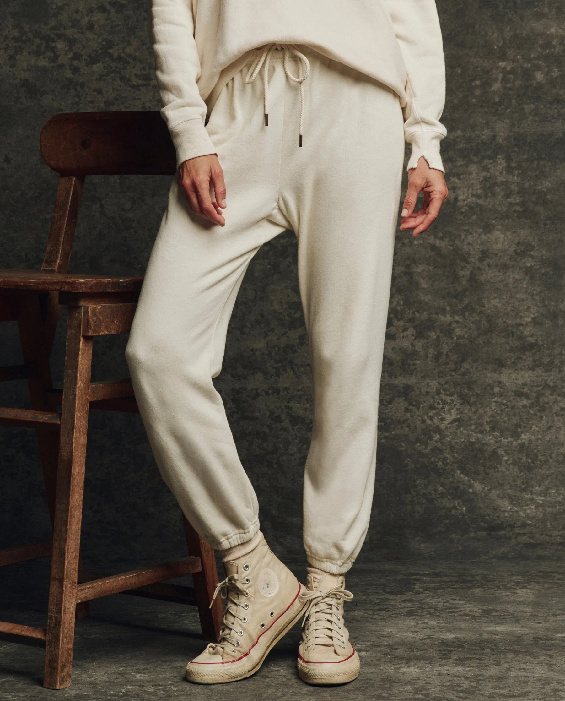 The Fleece Stadium Sweatpant. Solid -- Washed White sold by THE GREAT.
