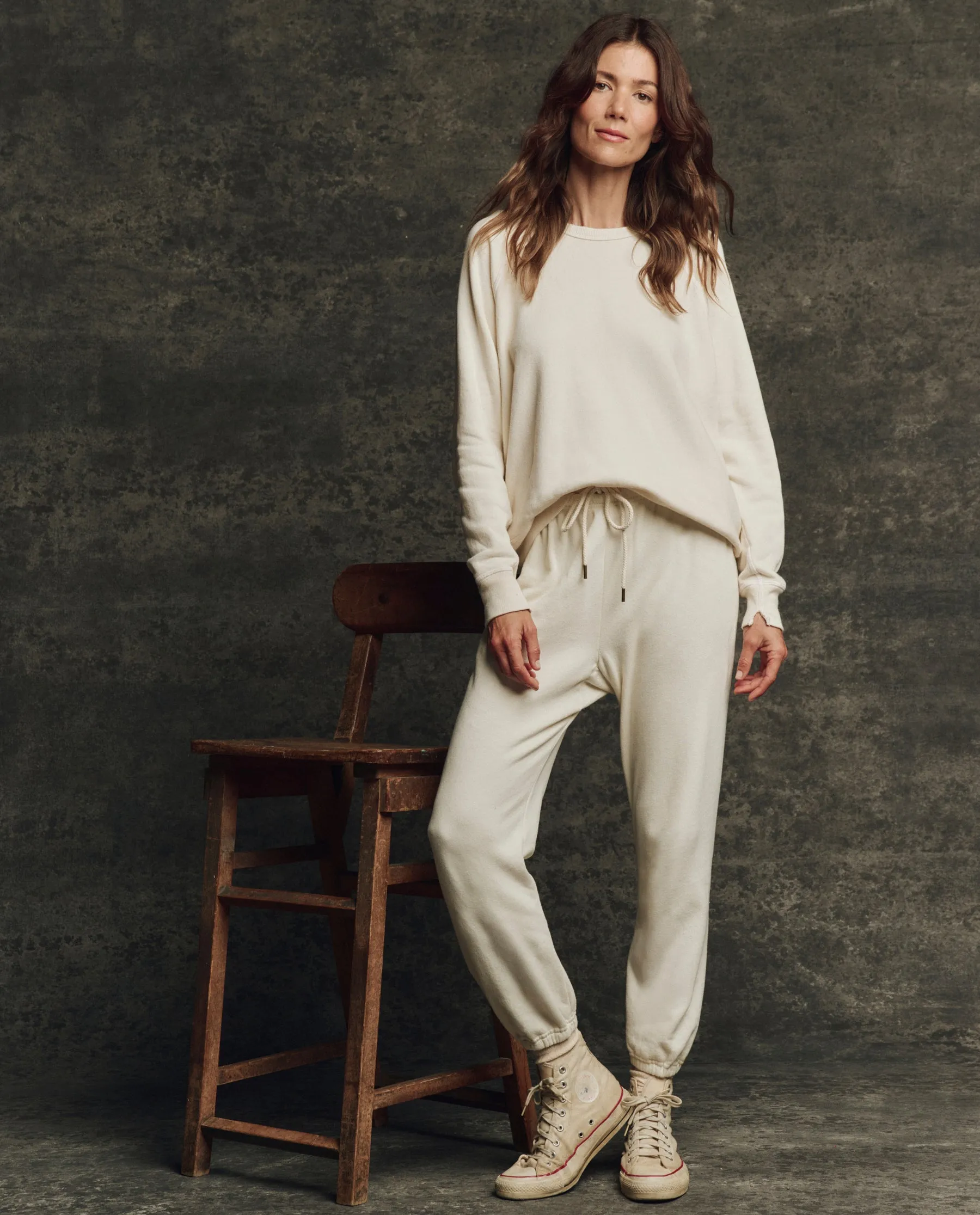 The Fleece Stadium Sweatpant. Solid -- Washed White sold by THE GREAT. product image thumbnail 4