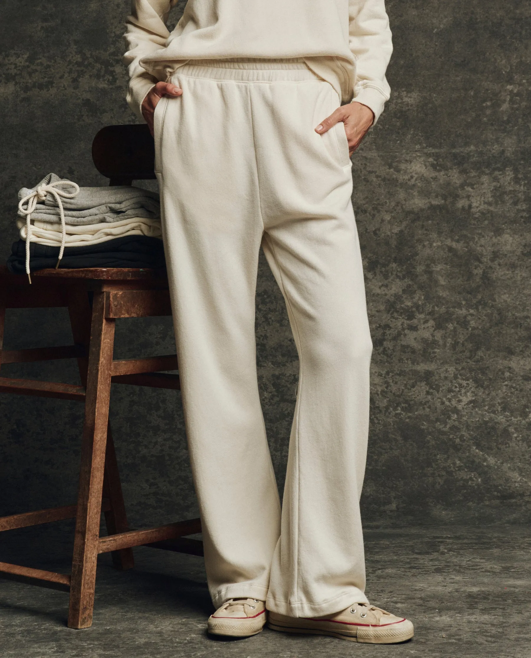 The Fleece Victory Sweatpant. Solid -- Washed White sold by THE GREAT.