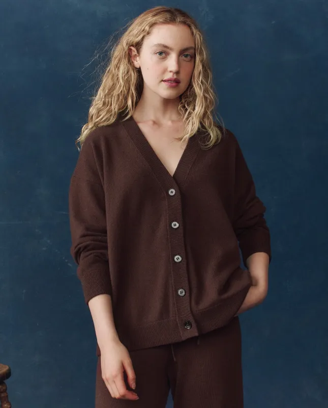 The Cashmere Slouch Cardigan. -- Chocolate sold by THE GREAT.