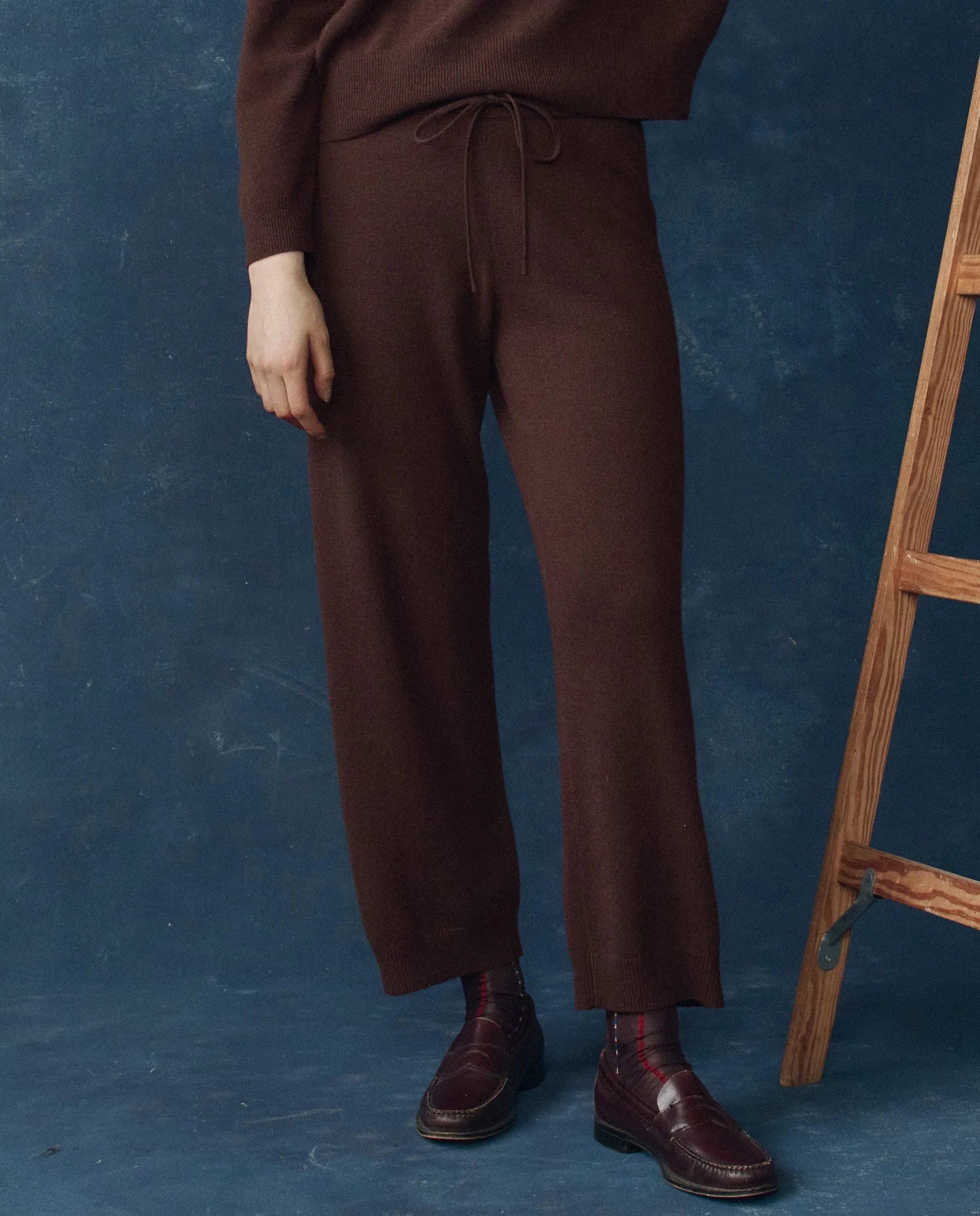 The Cashmere Lantern Pant. -- Chocolate sold by THE GREAT.