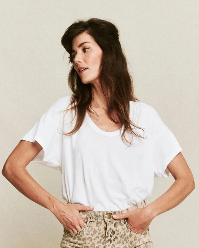 The U-Neck Tee. Solid -- True White sold by THE GREAT.