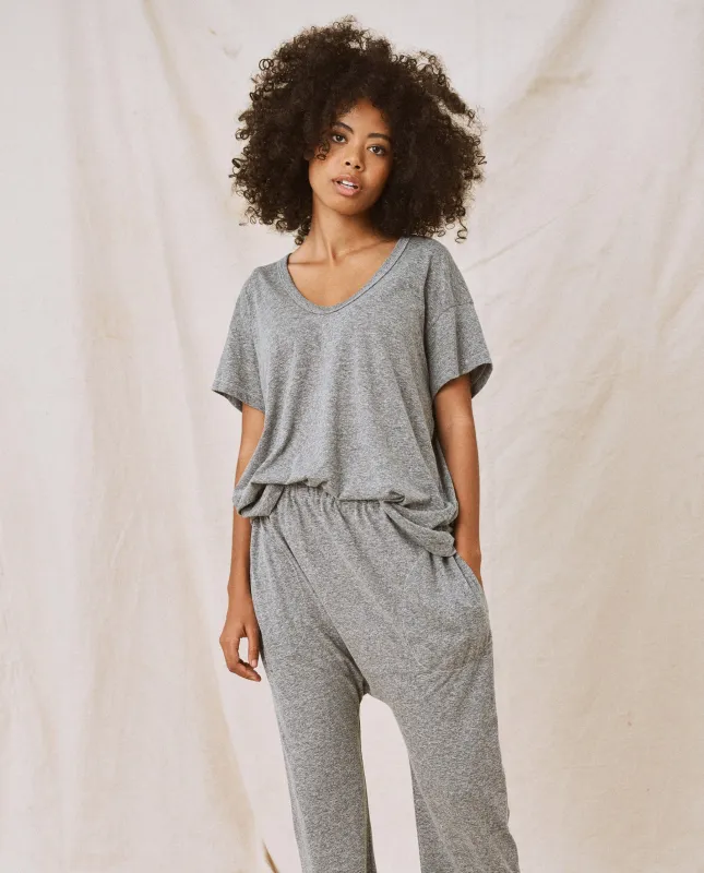 The U-Neck Tee. Solid -- Heather Grey sold by THE GREAT.