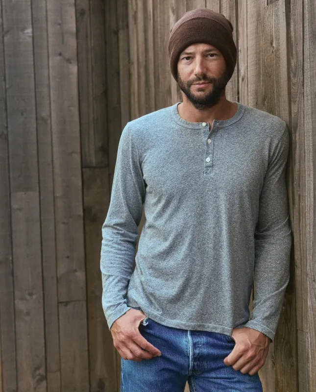 The Men's Slim Henley. -- Heather Grey sold by THE GREAT.
