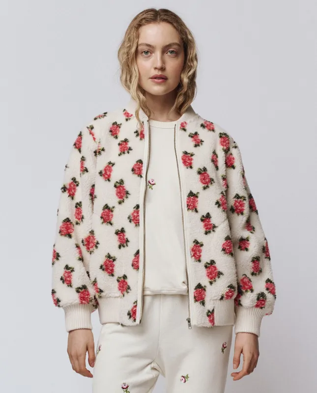 The Zip Front Plush Bomber. -- Cream Rose sold by THE GREAT.