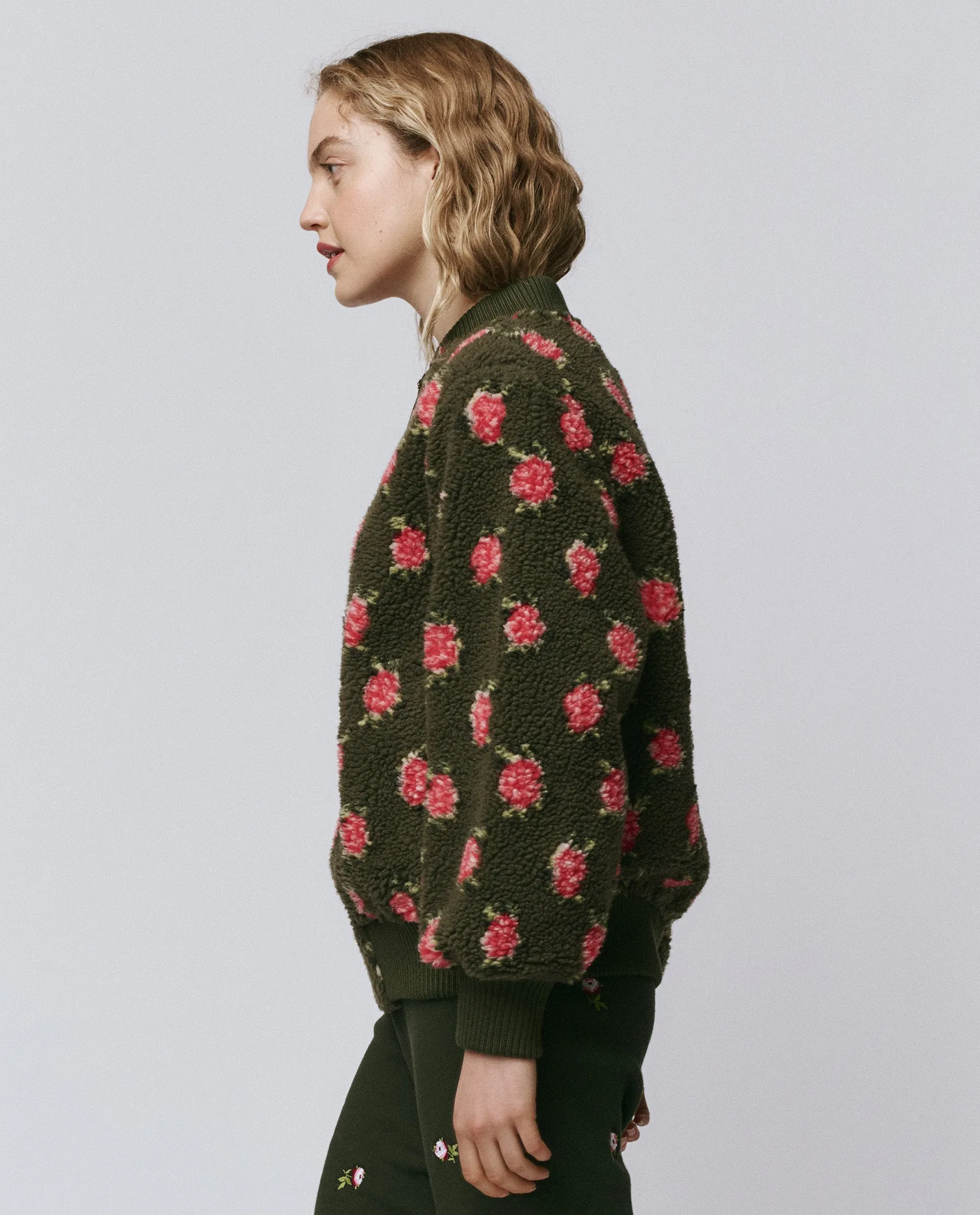 The Zip Front Plush Bomber. -- Woodland Green sold by THE GREAT. product image thumbnail 4