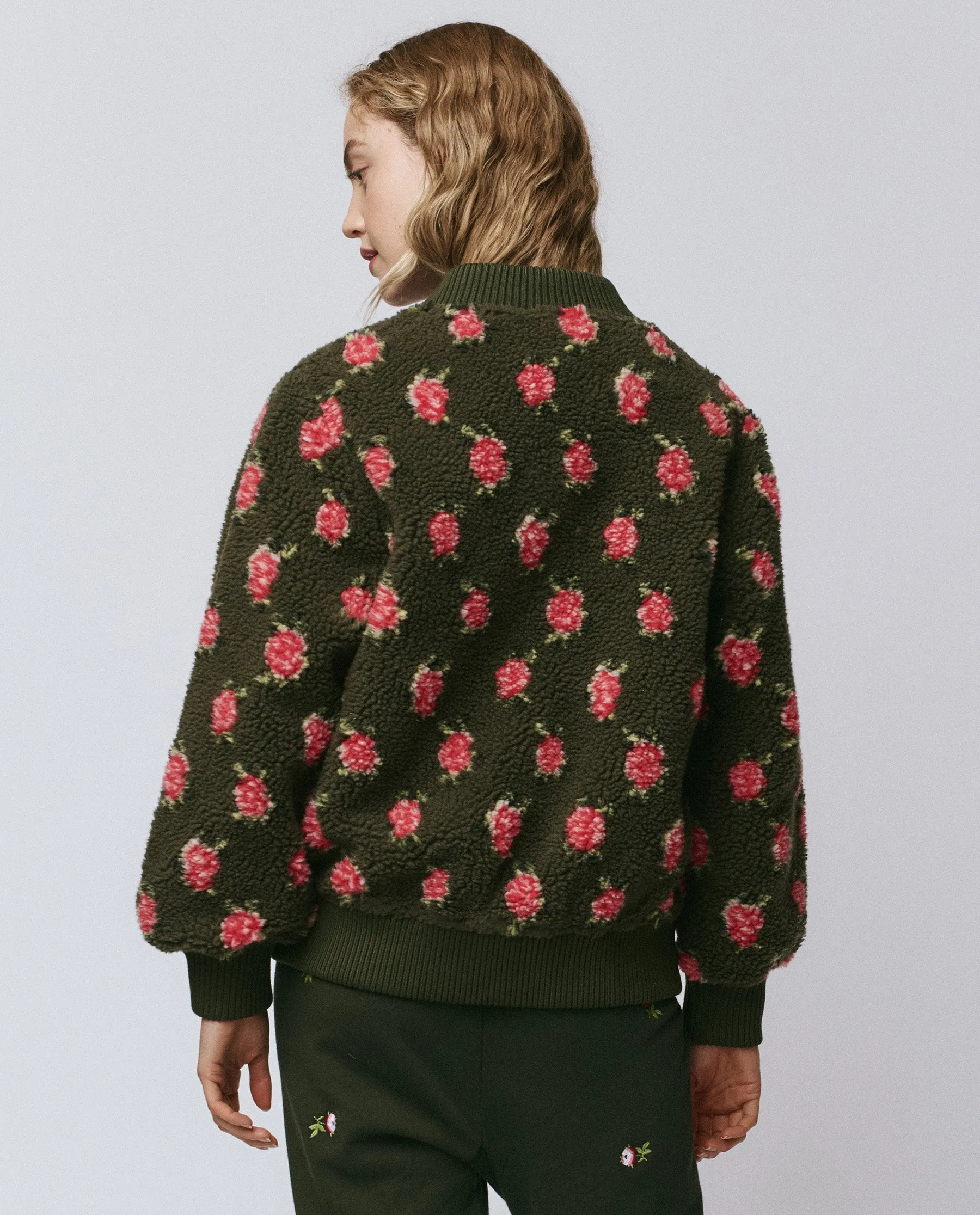 The Zip Front Plush Bomber. -- Woodland Green sold by THE GREAT. product image thumbnail 3