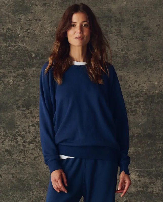 The Fleece Rookie Sweatshirt. Solid -- Navy made by THE GREAT.
