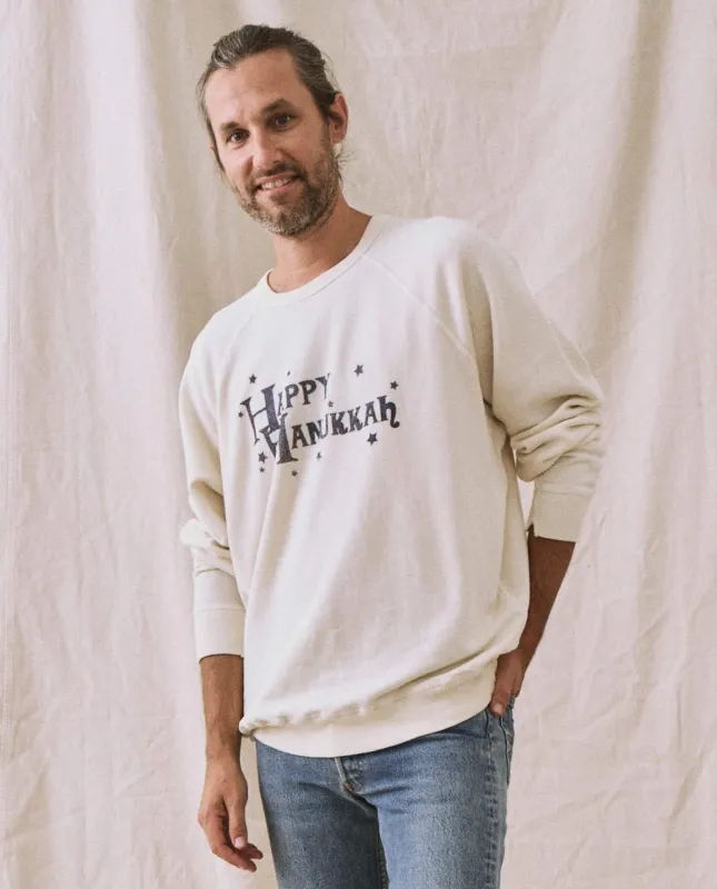 The Men's College Sweatshirt. -- Washed White with Hanukkah Graphic sold by THE GREAT.
