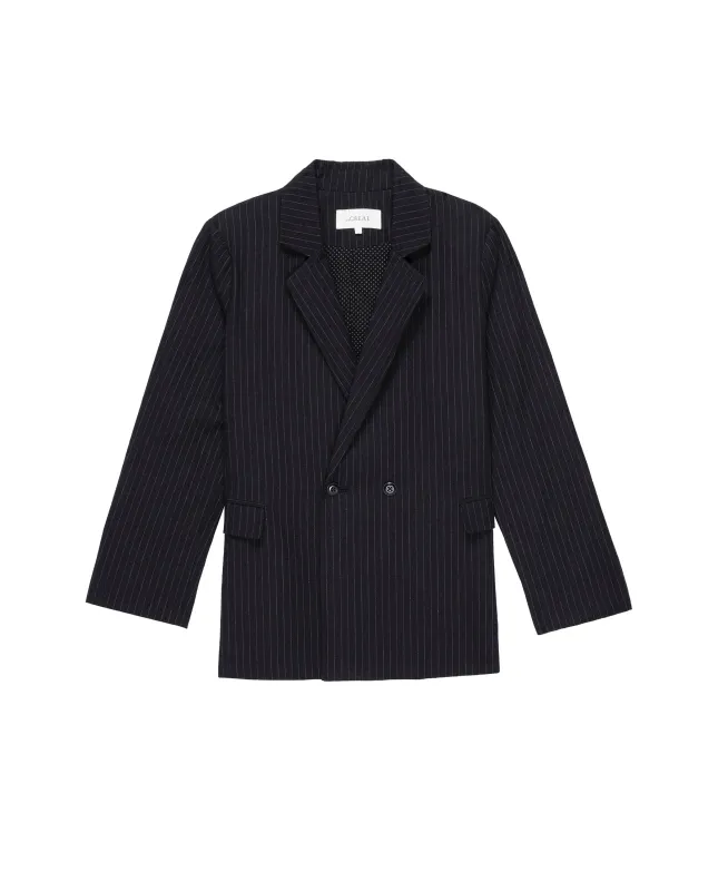The Shlumpy Blazer. -- Wide Smoky Stripe sold by THE GREAT.