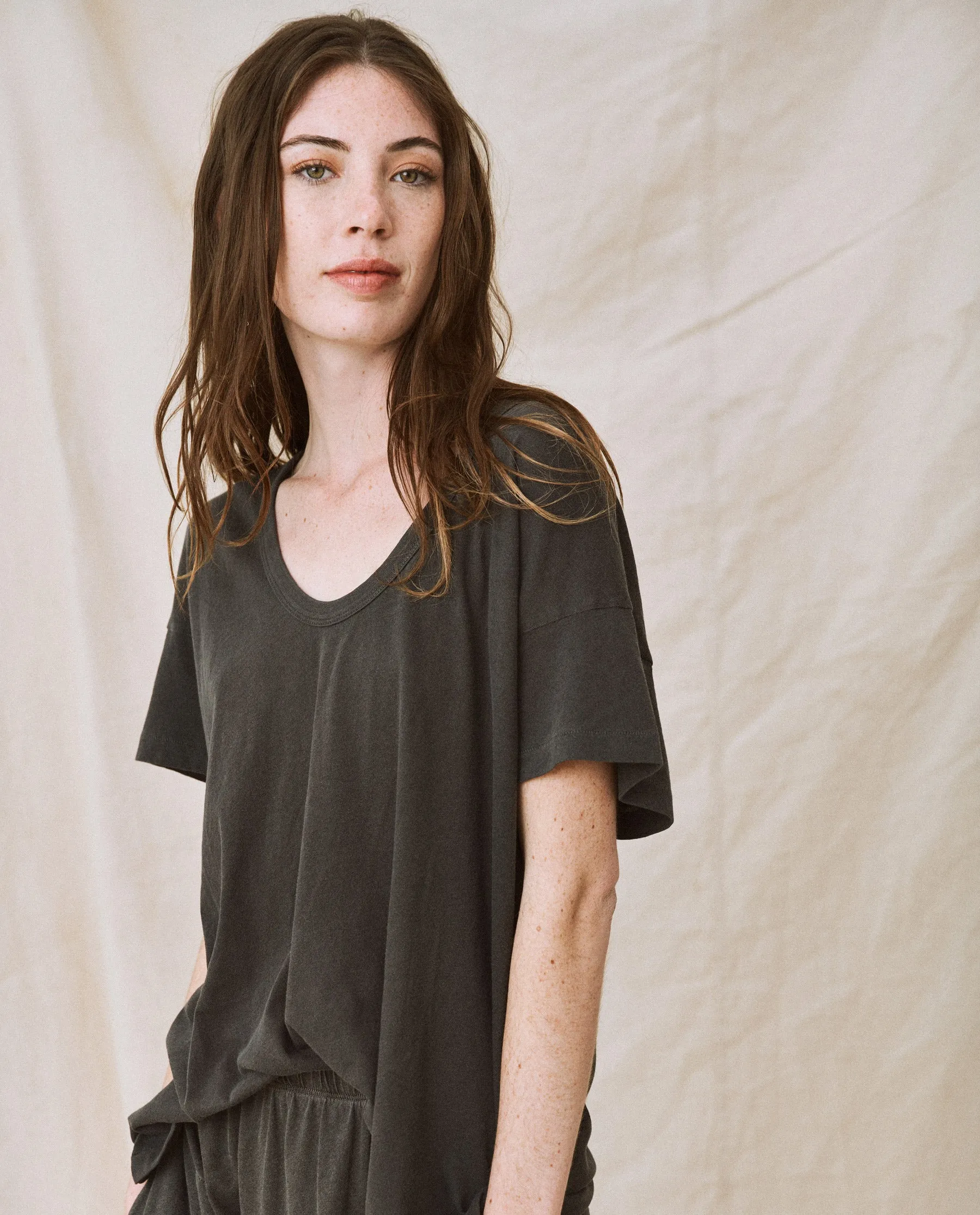 The U-Neck Tee. Solid -- Washed Black sold by THE GREAT. product image thumbnail 4