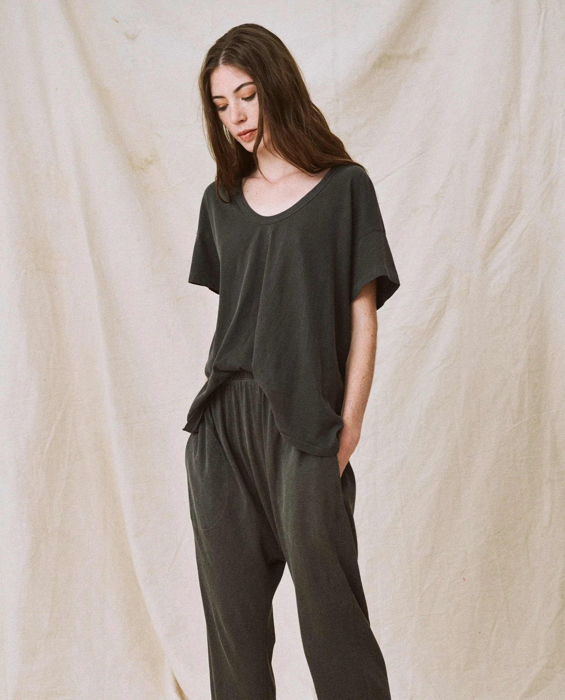 The U-Neck Tee. Solid -- Washed Black sold by THE GREAT. product image thumbnail 2