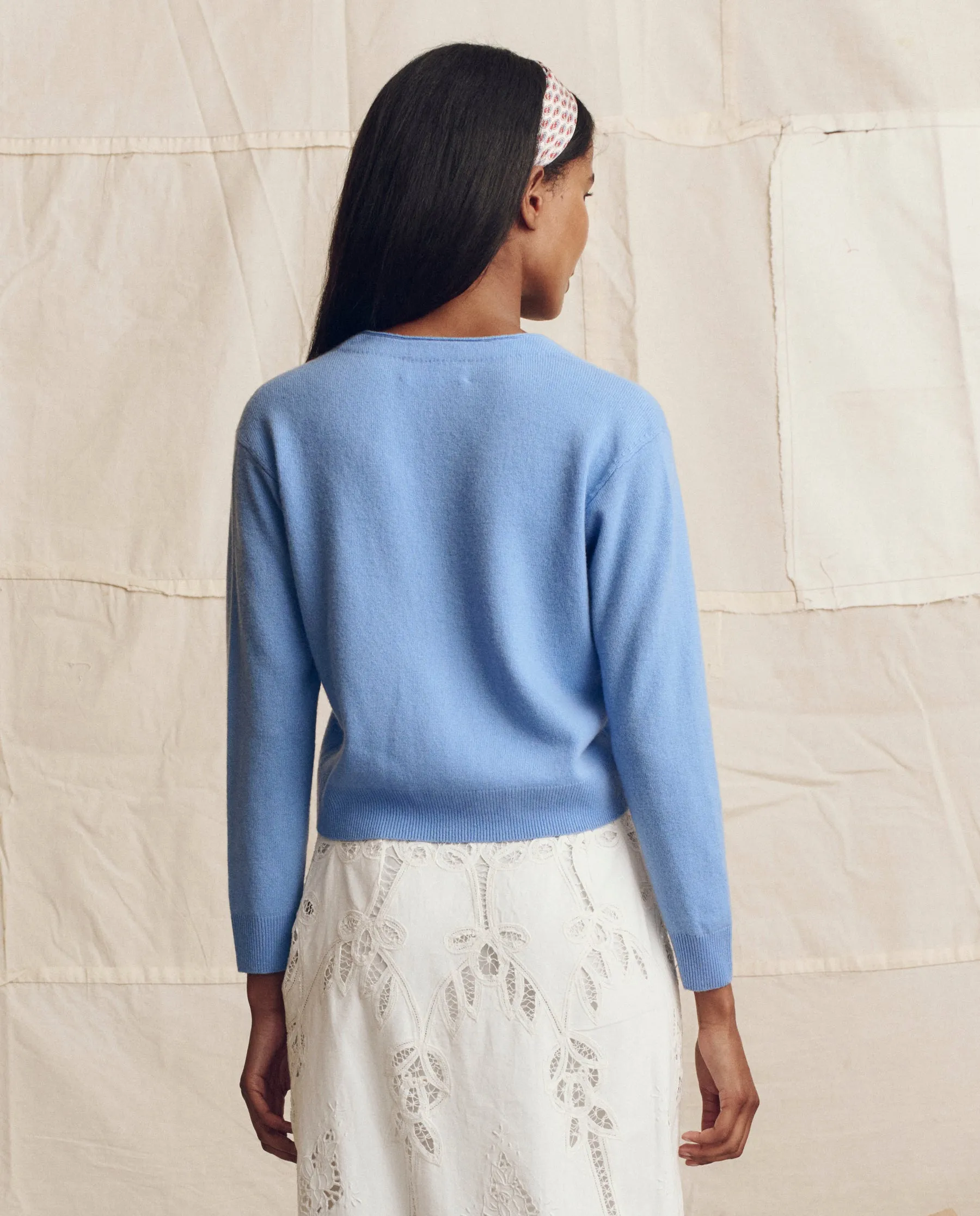 The Cashmere Tiny V Neck Cardigan. -- Soft Blue sold by THE GREAT. product image thumbnail 2