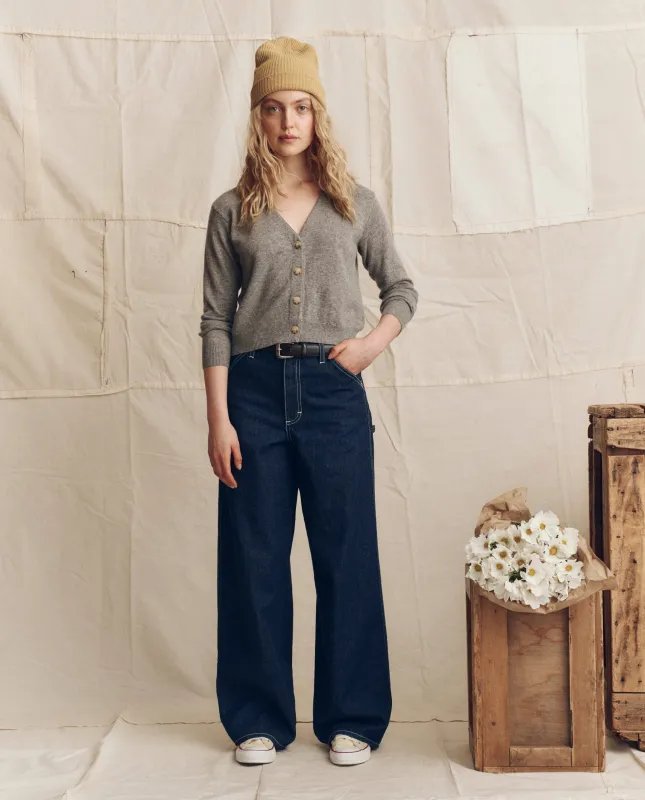 The Cashmere Tiny V Neck Cardigan. -- Heather Grey sold by THE GREAT.