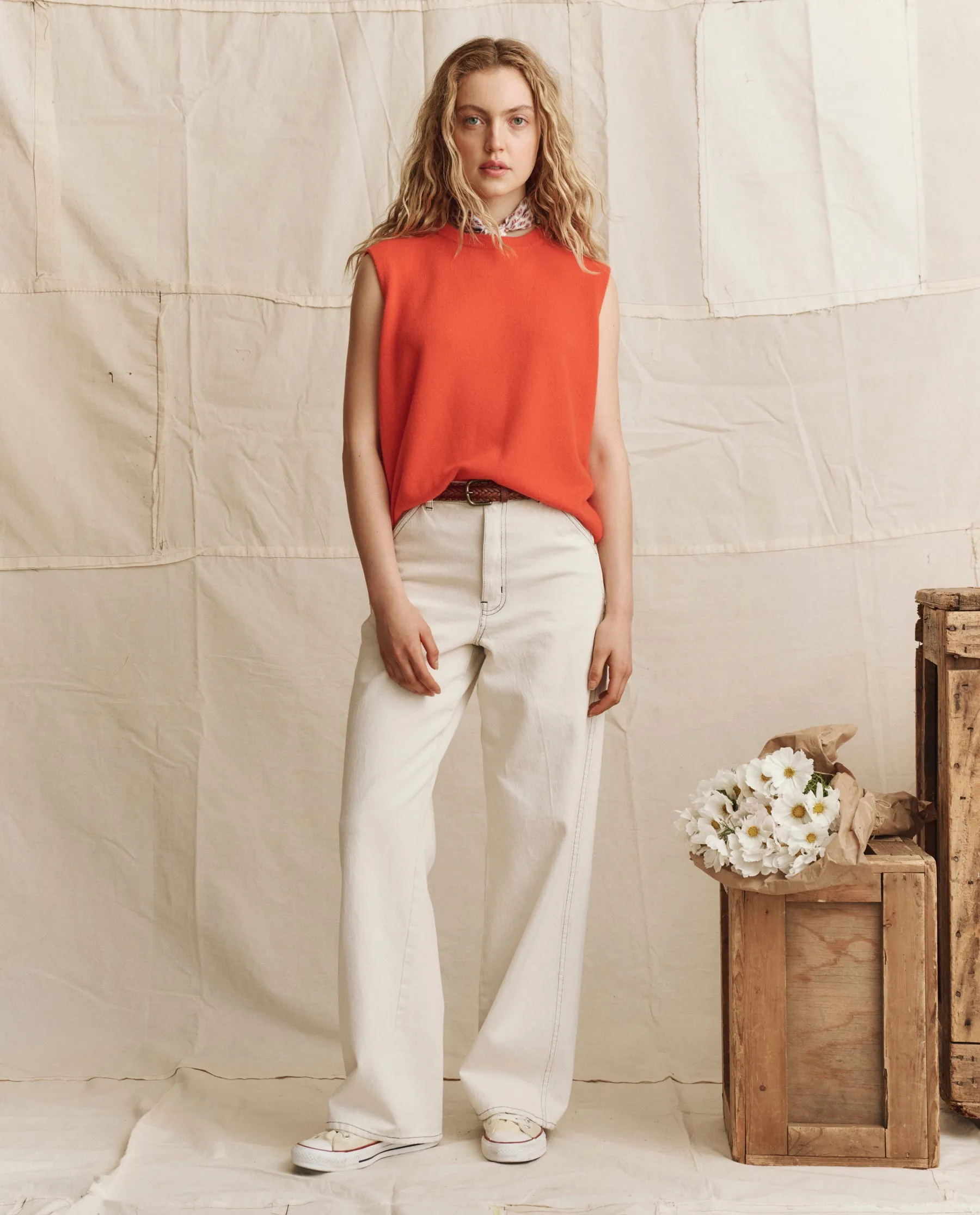 The Cashmere Pullover Vest. -- Hot Orange sold by THE GREAT. product image thumbnail 4