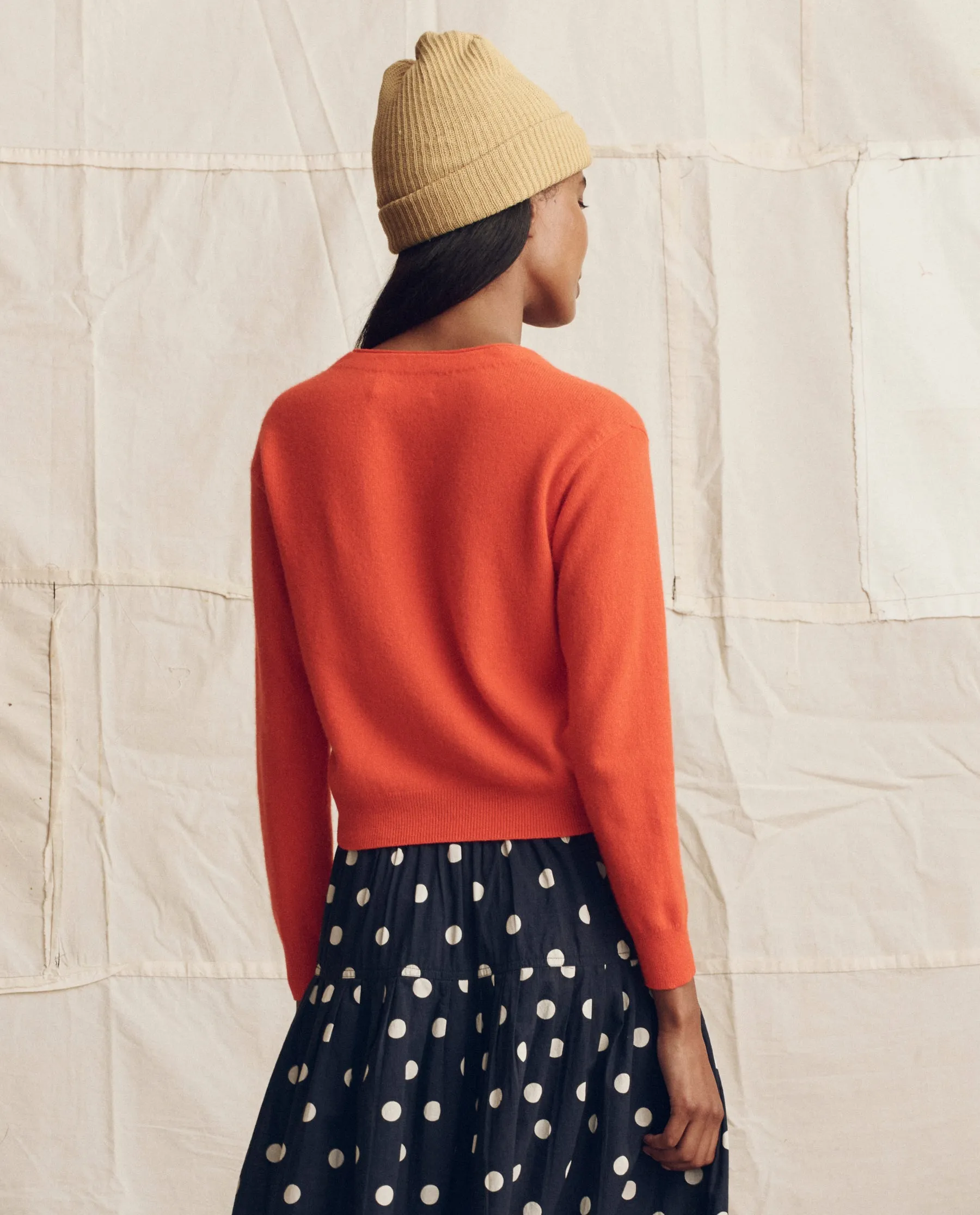 The Cashmere Tiny V Neck Cardigan. -- Hot Orange sold by THE GREAT. product image thumbnail 2