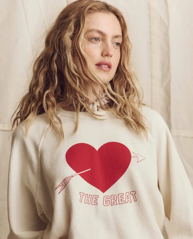 The College Sweatshirt. Novelty -- Washed White with Red Heart Graphic made by THE GREAT.