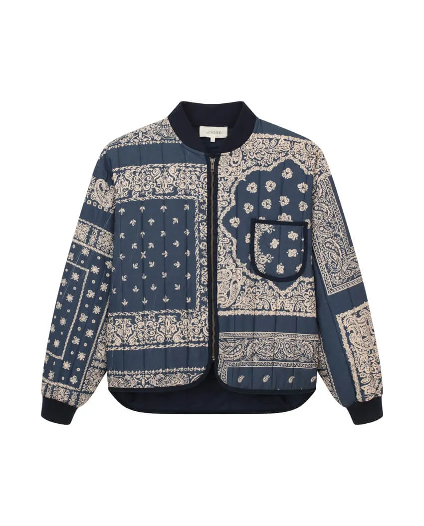 The Quilted Bomber. -- Navy Bandana Print sold by THE GREAT. product image thumbnail 5