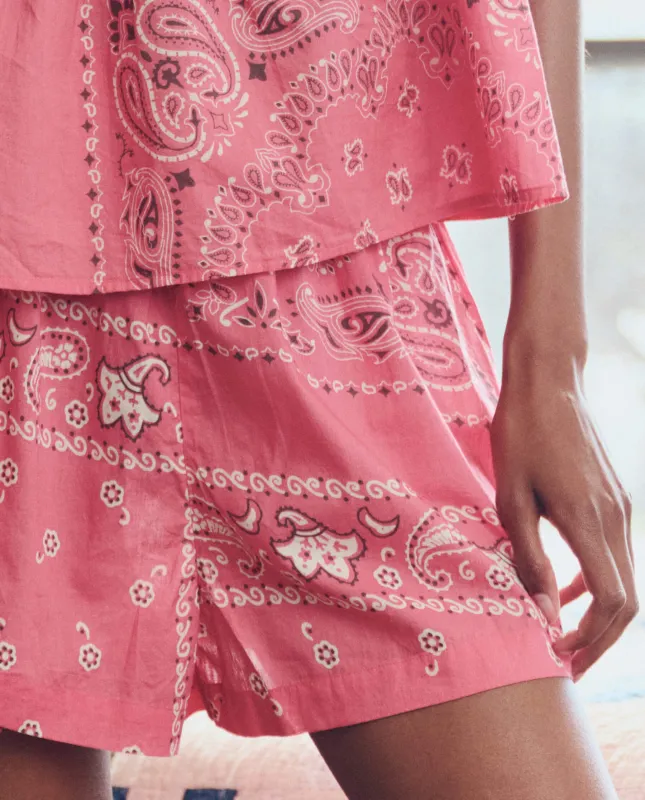 The Smocked Sleep Short. -- Pink Bandana Patchwork sold by THE GREAT.