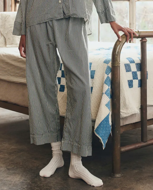 The Easy Sleep Pant. -- Black and Cream Crew Stripe sold by THE GREAT.