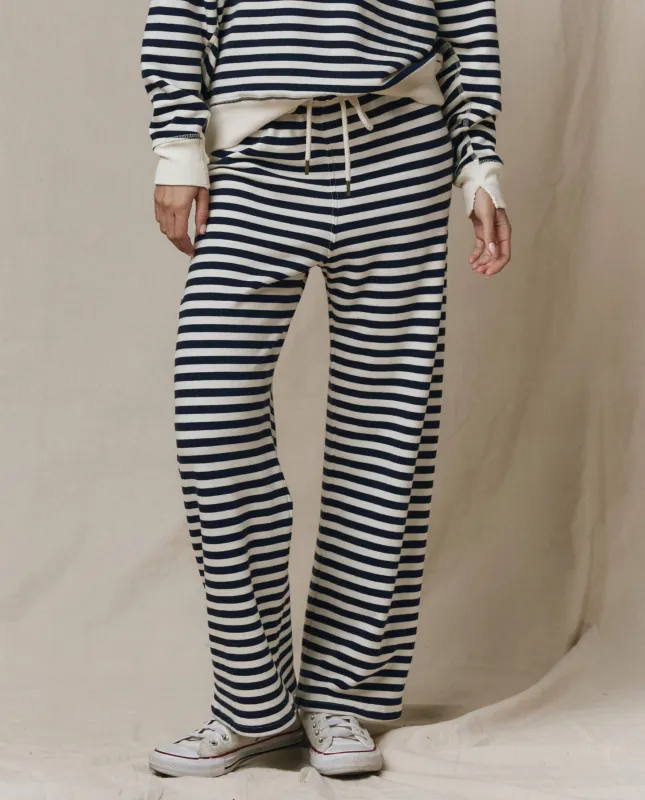The Lap Sweatpant. -- Navy Sailor Stripe sold by THE GREAT.