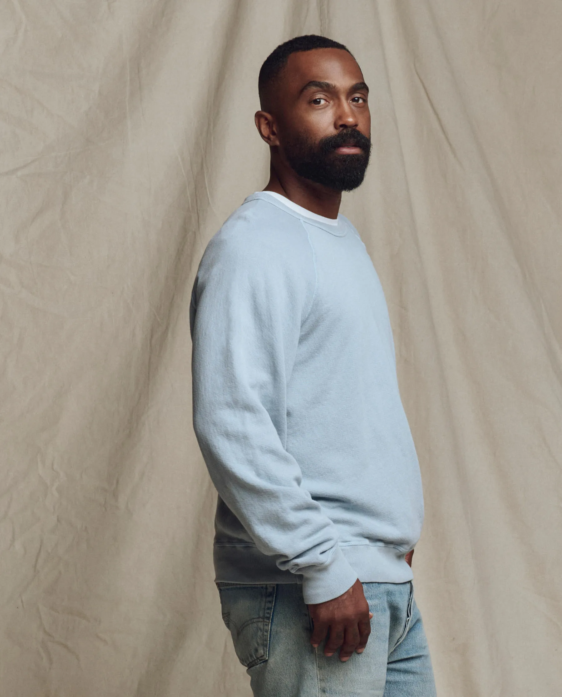 The Men's College Sweatshirt. Solid -- Whisper Blue sold by THE GREAT. product image thumbnail 3