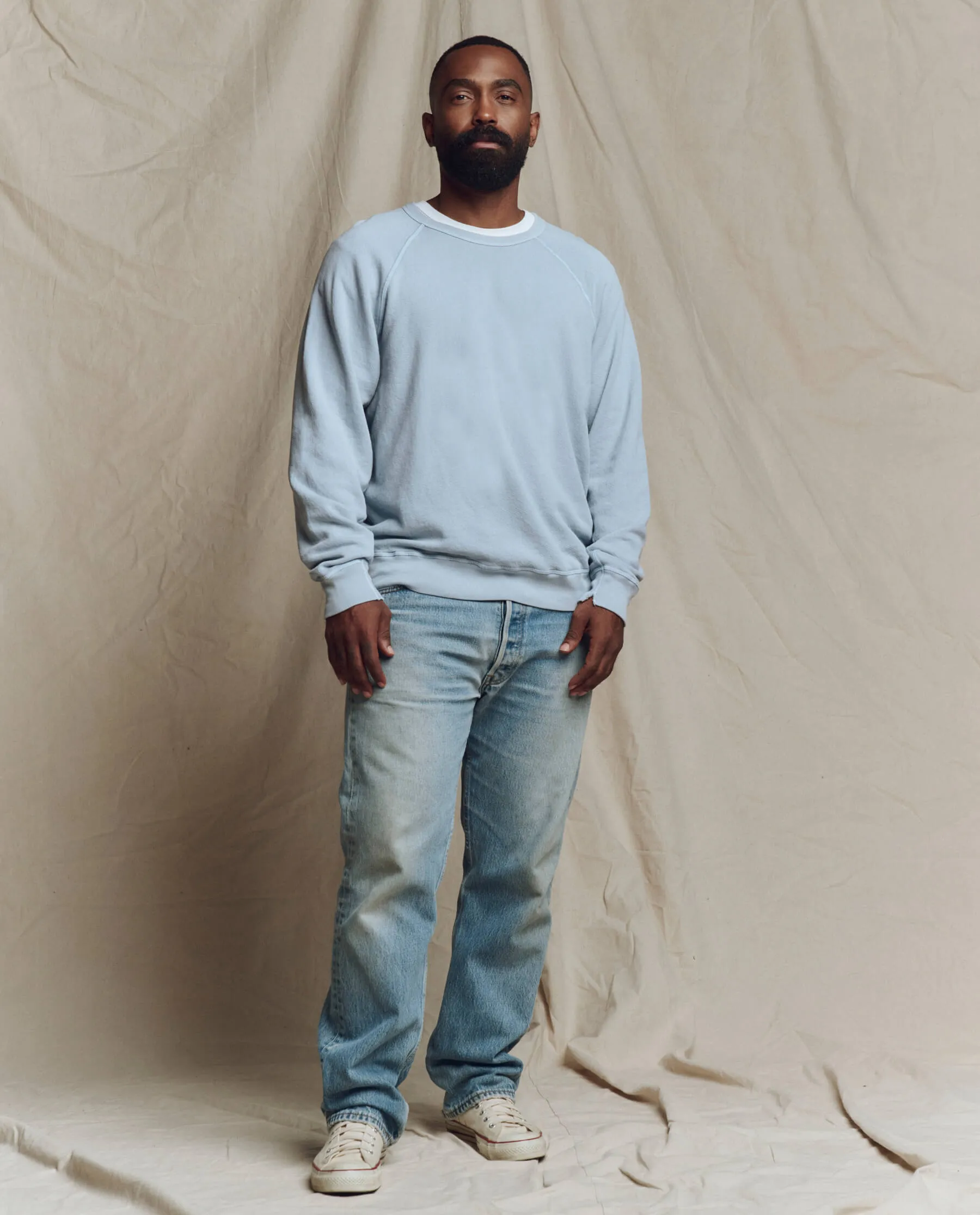 The Men's College Sweatshirt. Solid -- Whisper Blue sold by THE GREAT. product image thumbnail 5