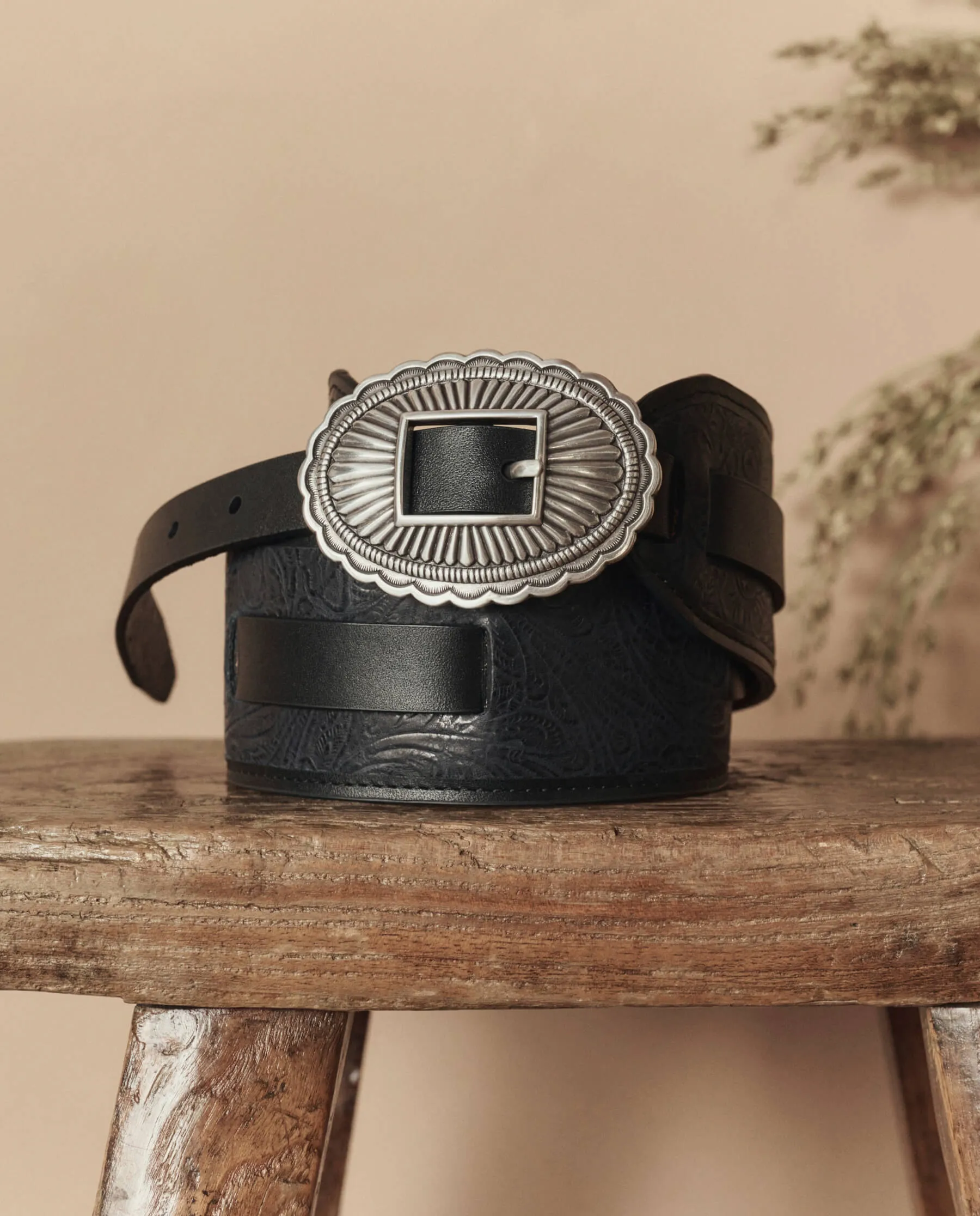 The Tooled Waist Belt. -- Black With Silver sold by THE GREAT. product image thumbnail 2