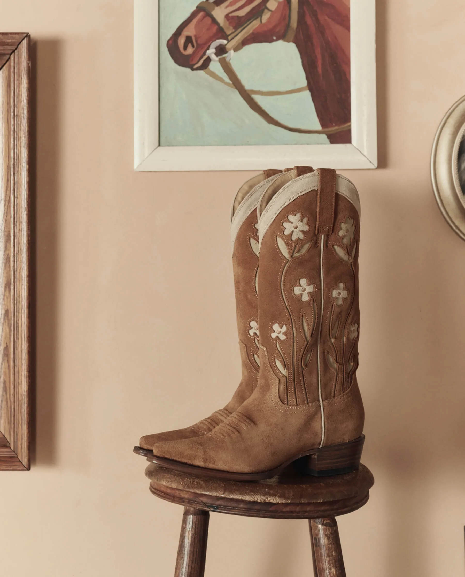 The Cowboy Boot (Suede Floral). -- Tan Floral sold by THE GREAT. product image thumbnail 3
