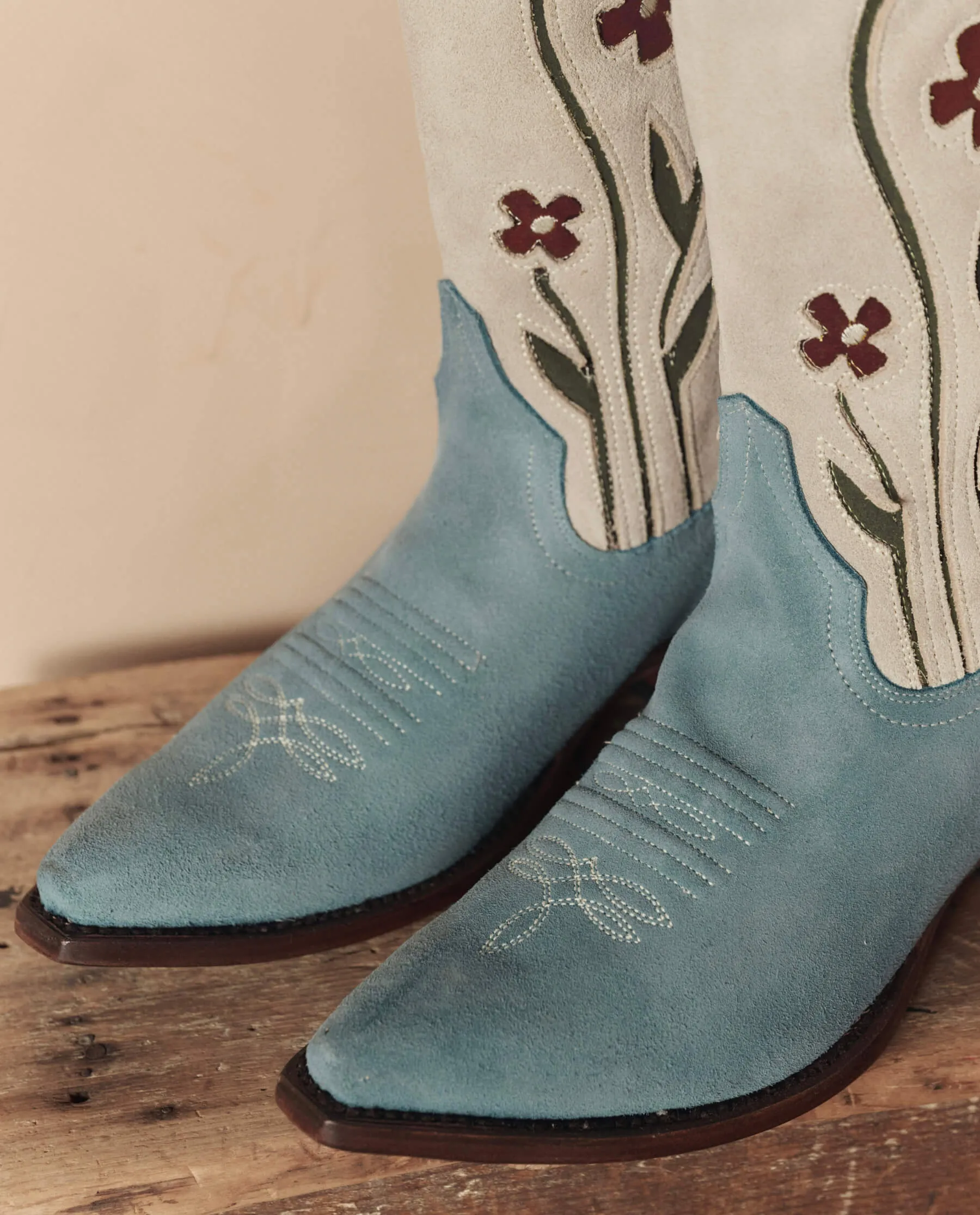 The Cowboy Boot (Suede Floral). -- Washed Indigo Floral sold by THE GREAT. product image thumbnail 3