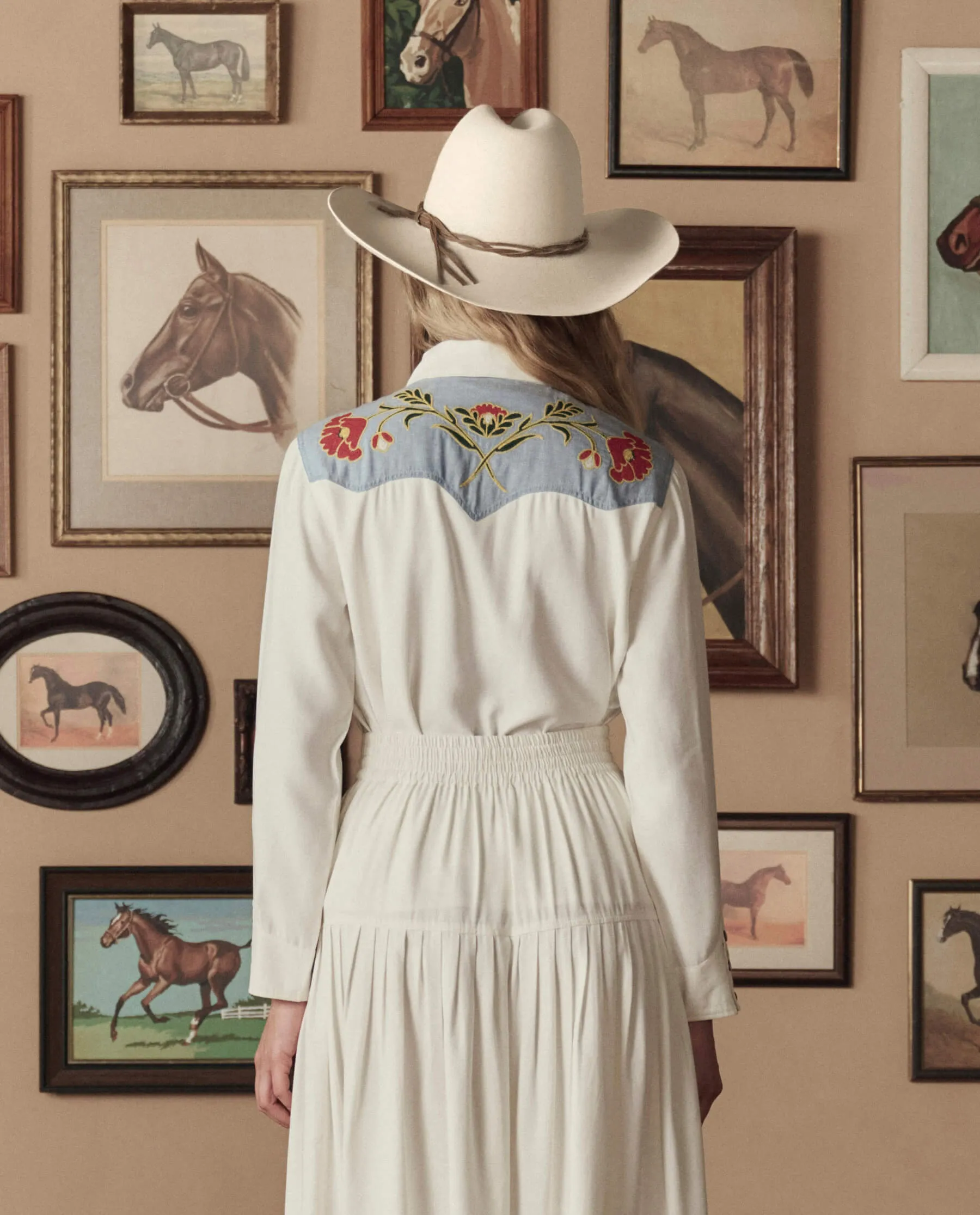 The Embroidered Western Shirt. -- Cream With Chambray Mix Multi Emb sold by THE GREAT. product image thumbnail 4
