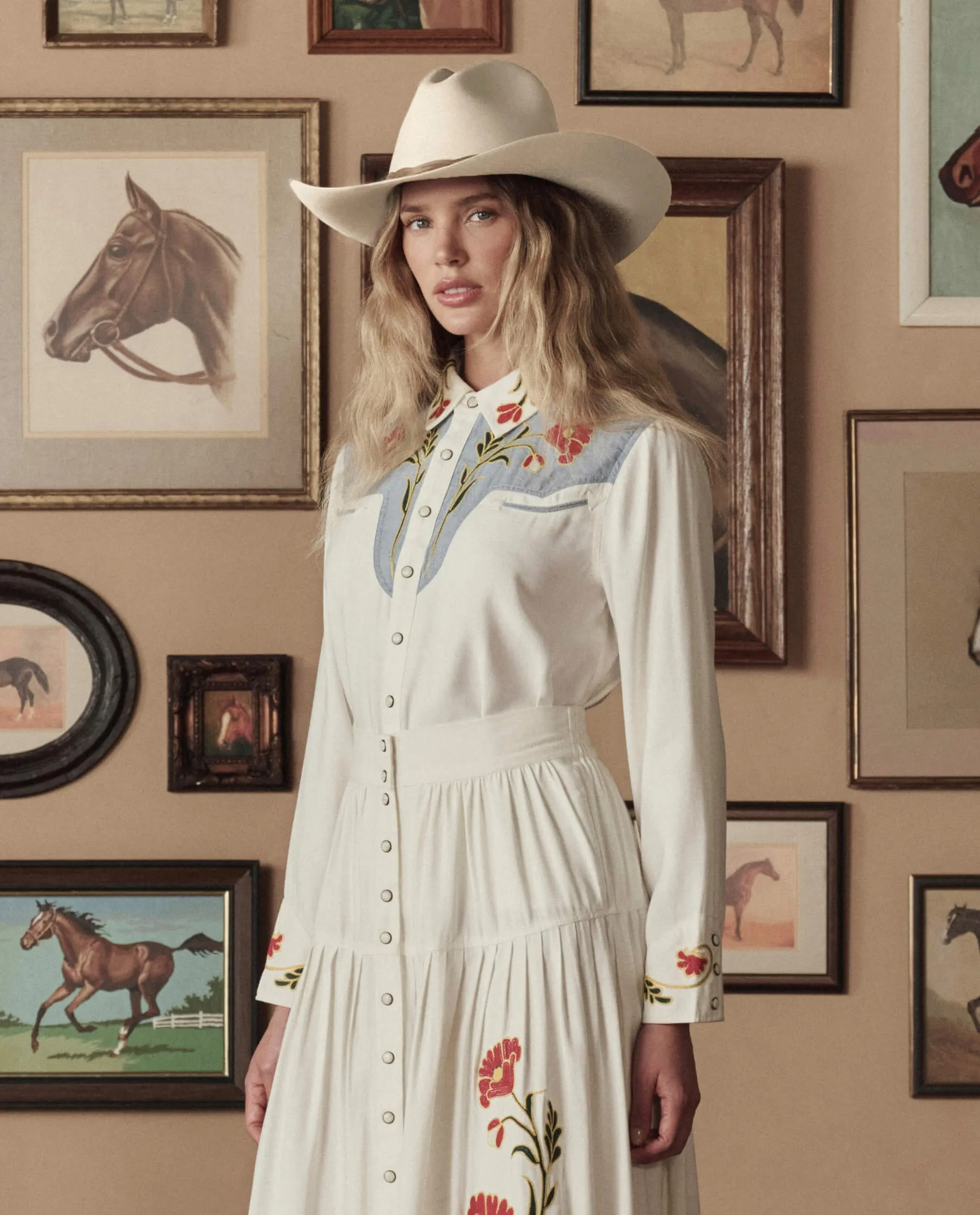The Embroidered Western Shirt. -- Cream With Chambray Mix Multi Emb sold by THE GREAT. product image thumbnail 3