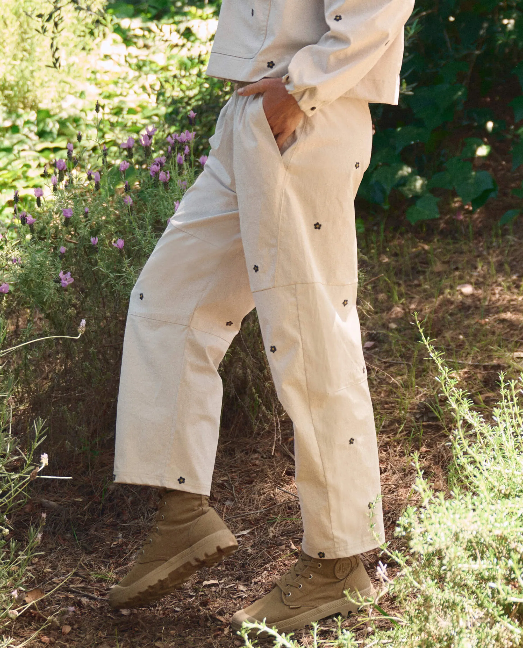 The Embroidered Outpost Pant. -- Cream With Black Daisies sold by THE GREAT. product image thumbnail 3