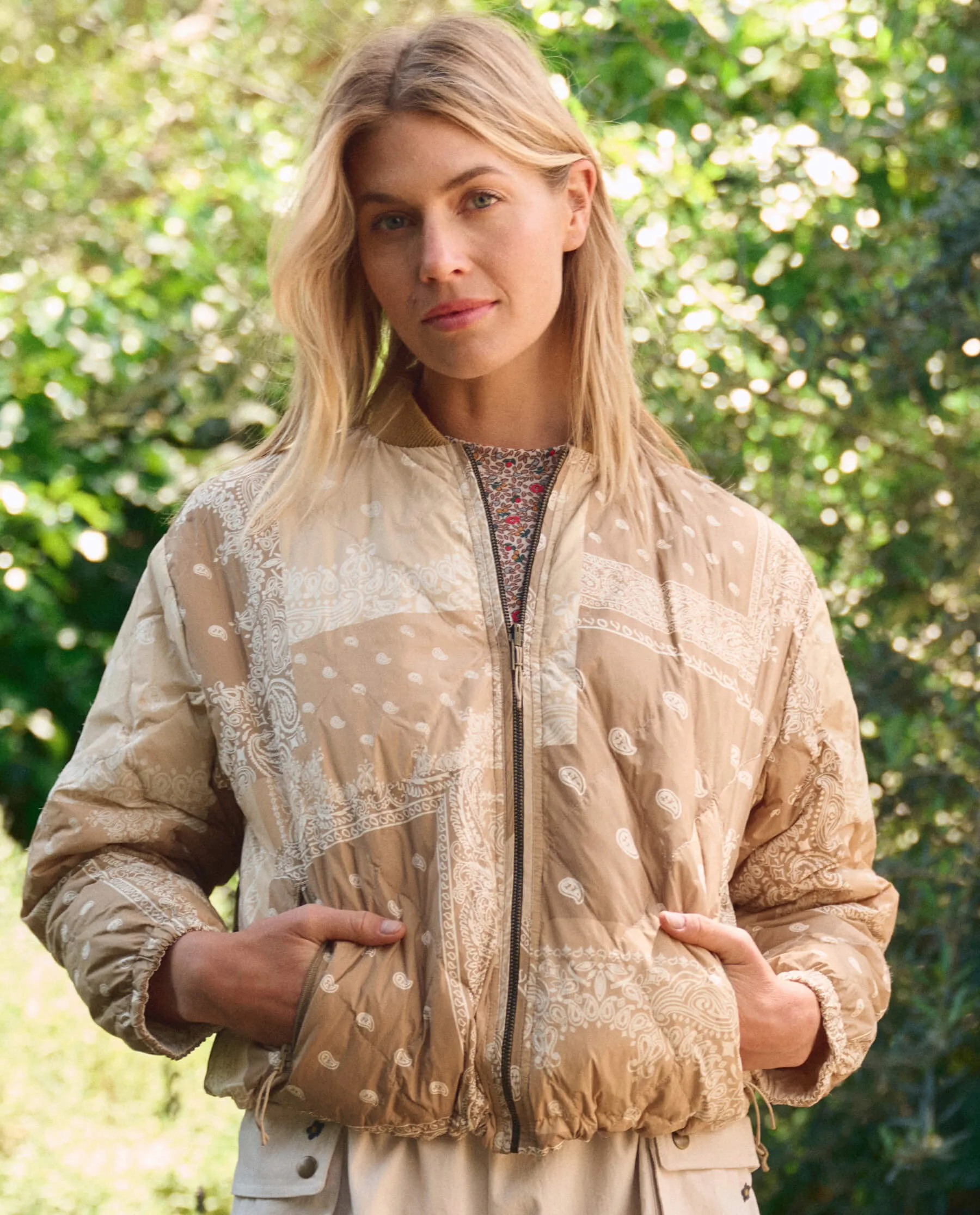 The Reversible Ultra Light Puffer. -- Khaki Bandana With Cream sold by THE GREAT.